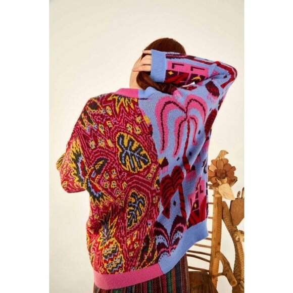 💕FARM RIO💕 Mixed Prints Cardigan  ~ Blue Tropical Magic + Tropical Stripes NWT - Picture 3 of 16